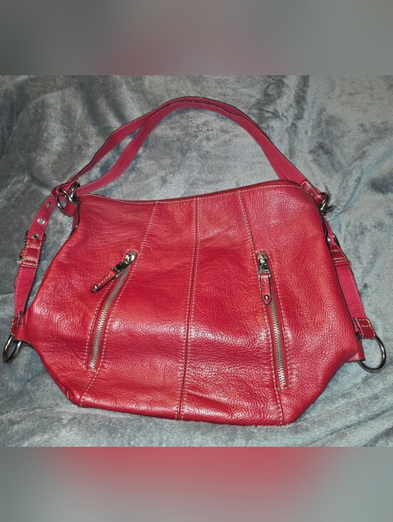 NWOT Tignanello Red Leather Hobo Shoulder Bag with Front Zips